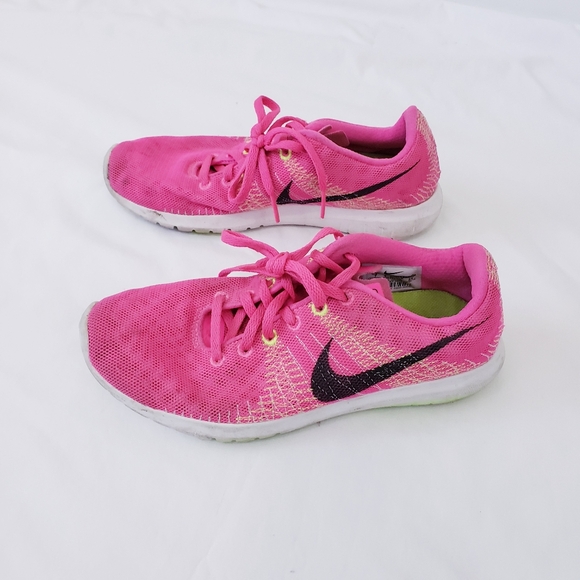 Nike Womens Flex Fury Running Shoes Pink Black 705299-600 Low Top Lace Up 7M - Picture 1 of 7
